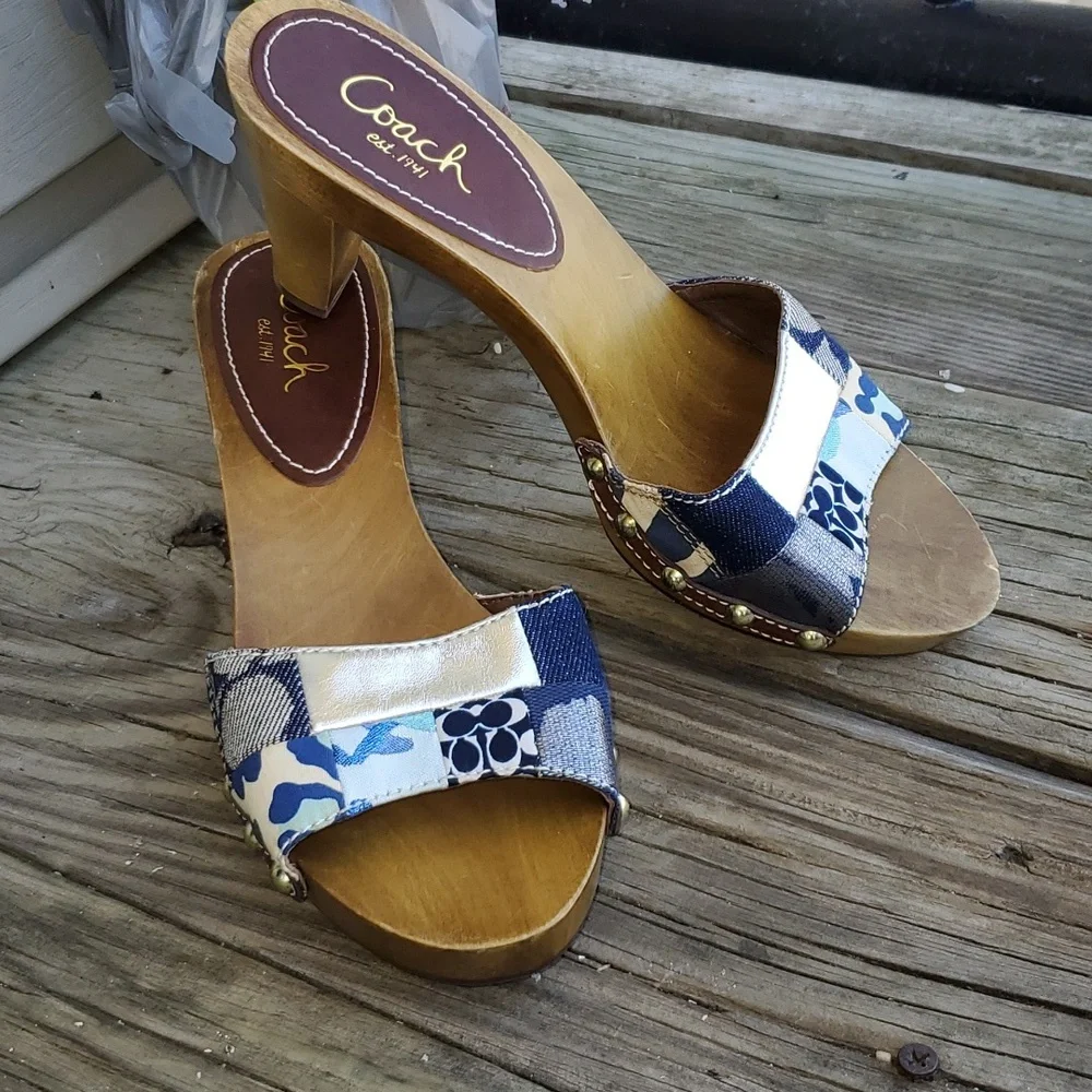 Coach Allissa Wooden Denim Patchwork Kitten Heel Size 7 - Picture 8 of 12